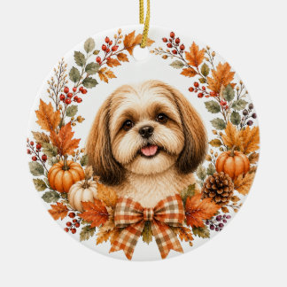 Adorno De Cerámica Corona de Otoño de Shih Tzu