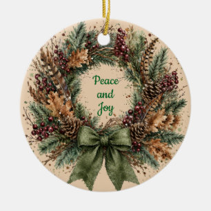 Adorno De Cerámica Corona de piña rústica de Paz y Alegría Navidad 