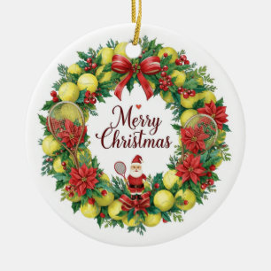 Adorno De Cerámica Corona de tenis para Navidad con Papá Noel