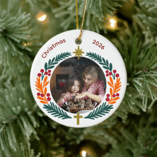 Adorno De Cerámica Corona Estrella y Cruz Cristiana Foto Personalizad