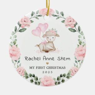 Adorno De Cerámica Corona floral rosa para el primer Navidad de bebe