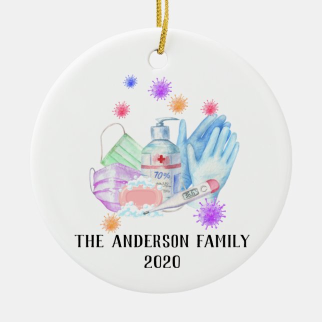 Adorno De Cerámica Coronavirus personalizado 2020 Covid Navidad (Frente)