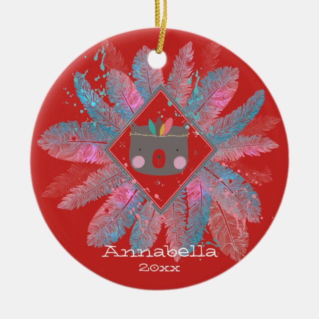 Adorno De Cerámica Cortar oso | Navidades rojos (Frente)