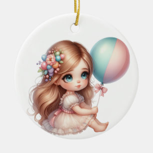 ADORNO DE CERÁMICA CORTE A LA NIÑA PEQUEÑA CON UN VESTIDO CON UN GLOB