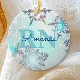 Adorno De Cerámica Corte Ice Blue Snowflake Nombre Personalizado RN E