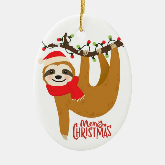 Adorno De Cerámica Corte Merry Christmas Sloth (Frente)
