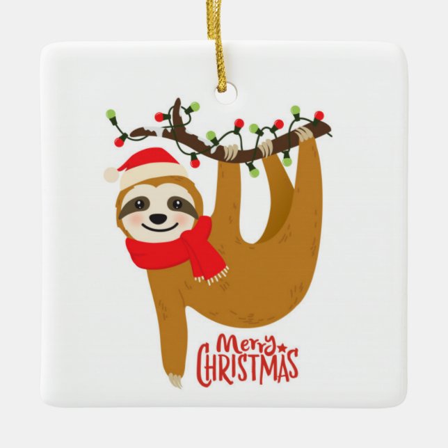 Adorno De Cerámica Corte Merry Christmas Sloth (Anverso)