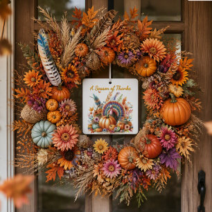 Adorno De Cerámica Cosecha de Otoño Calabaza y Pavo 
