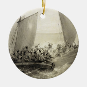 Adorno De Cerámica Cossacks de Azov que suben a un corsario turco por