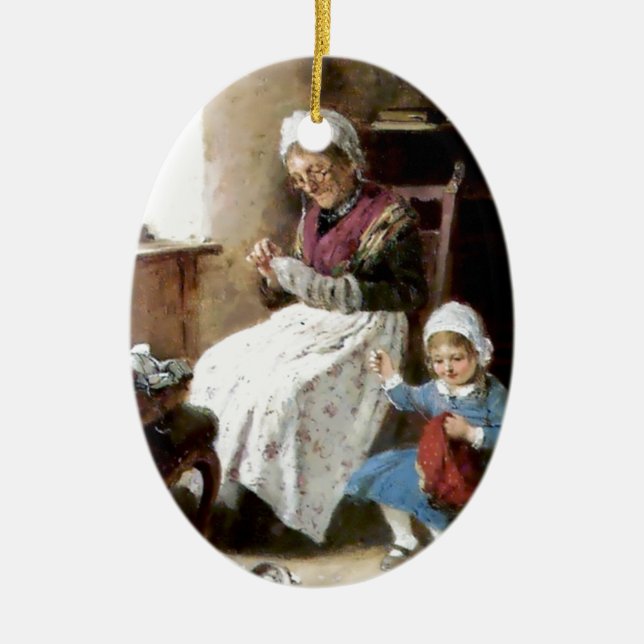 Adorno De Cerámica Costura de la abuela y de la nieta (Frente)