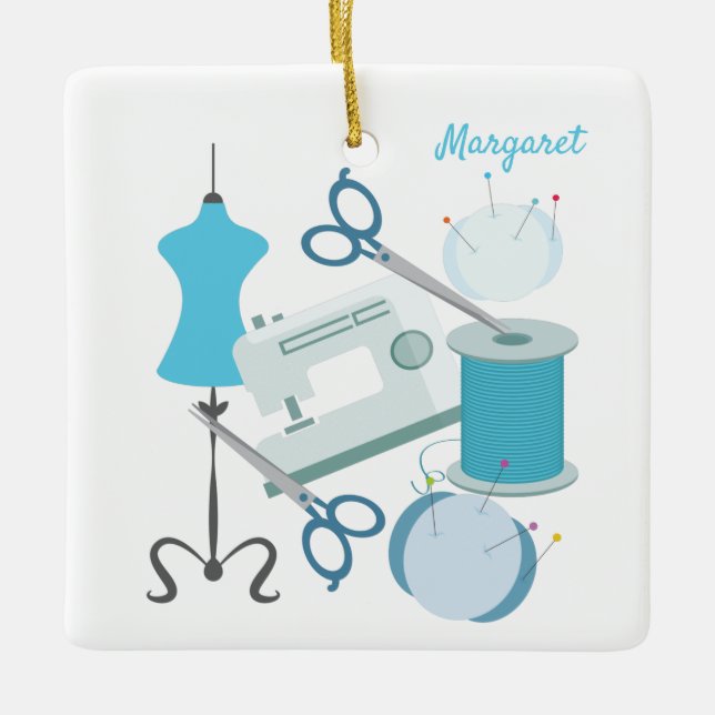 Adorno De Cerámica Costura Y Aceite Azul (Anverso)