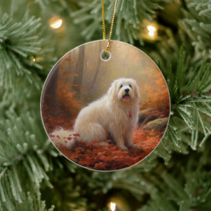 Adorno De Cerámica Coton De Tulear en Hojas de Otoño que Caen Inspira