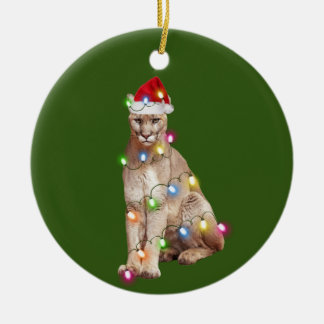 Adorno De Cerámica cougar con Navidades de luces Gorras