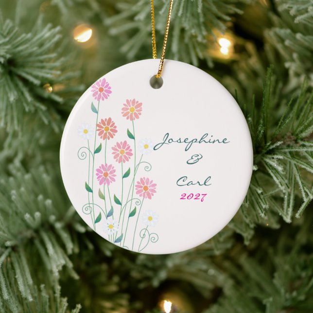 Adorno De Cerámica Country Daisies Cute Boda Keepsake (Árbol)
