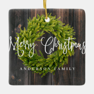 Adorno De Cerámica Country Rustic Wood Feliz Navidad