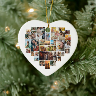 Adorno De Cerámica Couple Family Heart Shaped Photo Collage