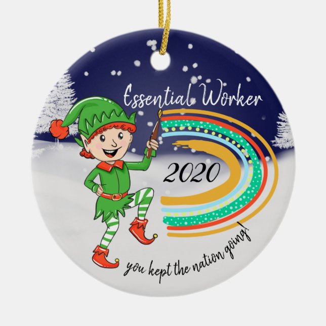 Adorno De Cerámica covid19 trabajador esencial gracias arco iris (Frente)