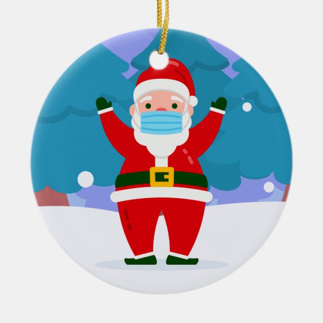 Adorno De Cerámica covid alegre navidad máscara facial santa claus (Frente)