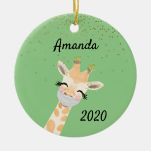 Adorno De Cerámica Covid Giraffe Con Máscara De Cara 2020