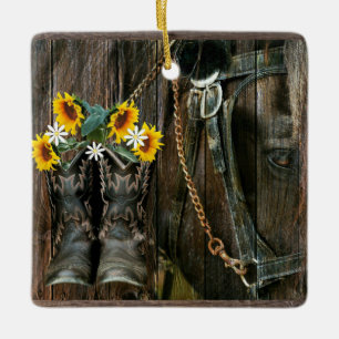 Adorno De Cerámica Cowboy Caballo Boots Girasoles Rústica Junta de Pa