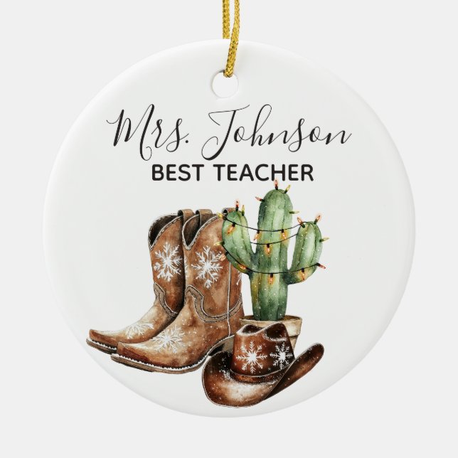 Adorno De Cerámica Cowboy Cactus Mejor regalo para profesores (Frente)