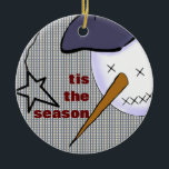 Adorno De Cerámica Cowboy De Arte Popular Cute Snowman<br><div class="desc">Arte original creado digitalmente por Deborah Miller</div>