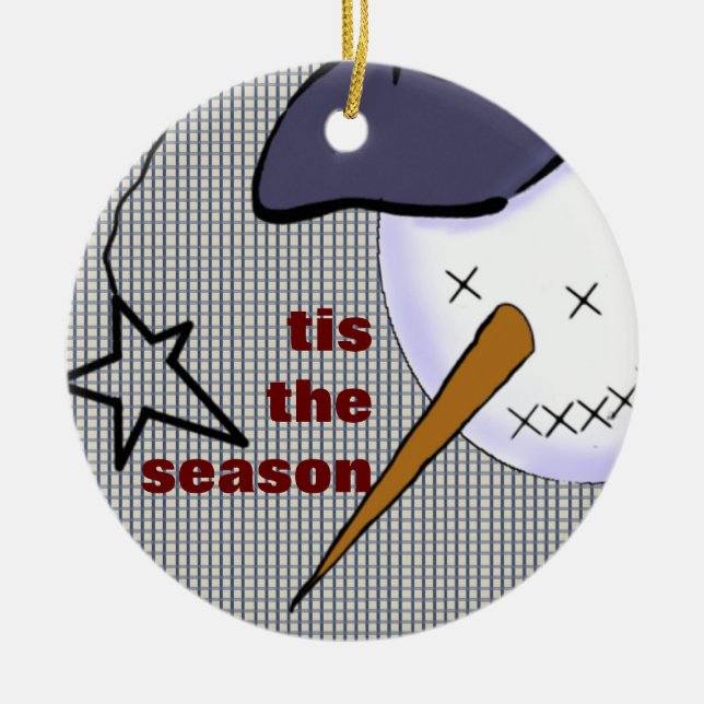 Adorno De Cerámica Cowboy De Arte Popular Cute Snowman (Frente)