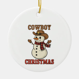Adorno De Cerámica Cowboy Navidad Muñeco de Nieve Occidental