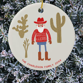 Adorno De Cerámica Cowboy Santa Claus Christmas Custom Text
