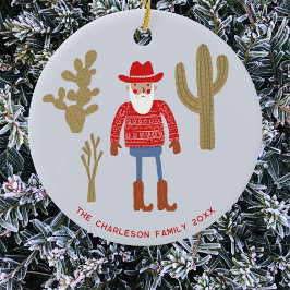 Adorno De Cerámica Cowboy Santa Claus Christmas Custom Text