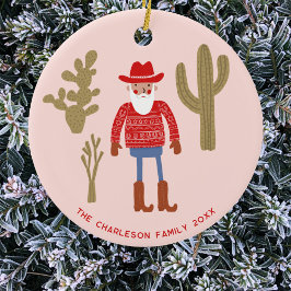 Adorno De Cerámica Cowboy Santa Claus Christmas Custom Text