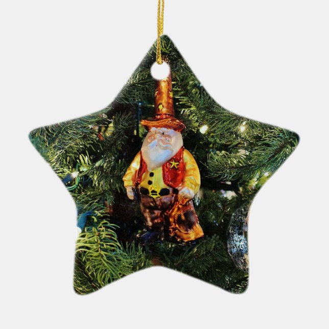 Adorno De Cerámica Cowboy Santa Ornament (Frente)