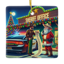 Cowboy Santa y Sheriff miran la lista de los travi