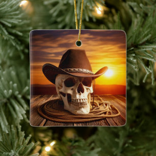 Adorno De Cerámica Cowboy Skull con Lasso