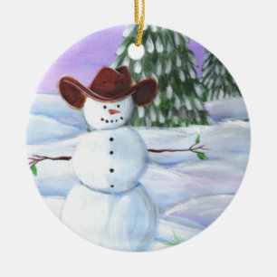 Adorno De Cerámica Cowboy Snowman