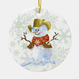 Adorno De Cerámica Cowboy Snowman