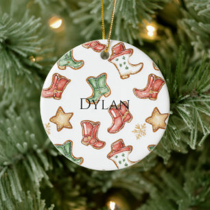 Adorno De Cerámica Cowboy verde rojo occidental boota a Navidades