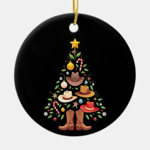 Adorno De Cerámica Cowboy Western Christmas Tree Santa