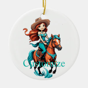 Adorno De Cerámica Cowgirl Riding Pony Thunder_Cove