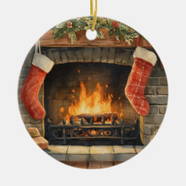 Adorno De Cerámica Cozy Christmas Fireplace Ornament | Personalized 
