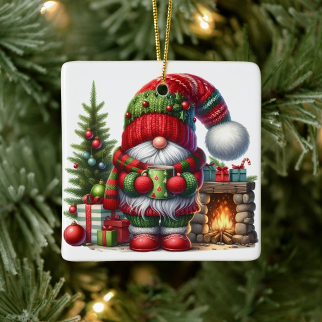 Adorno De Cerámica Cozy Christmas Gnome Art – Festive Holiday (Árbol)
