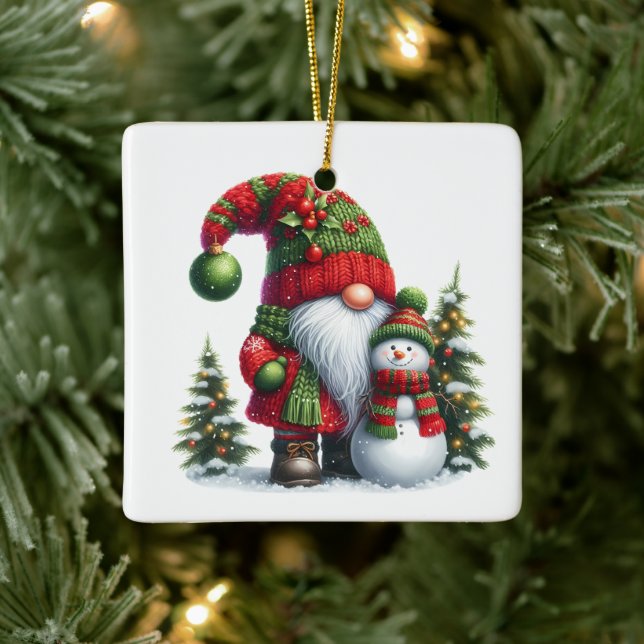 Adorno De Cerámica Cozy Christmas Gnome Art – Festive Holiday (Árbol)