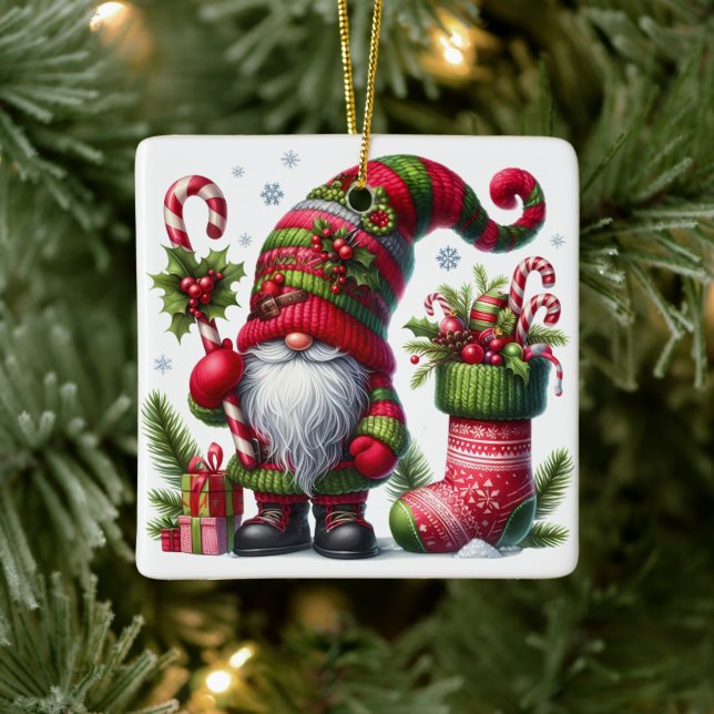 Adorno De Cerámica Cozy Christmas Gnome Art – Festive Holiday (Árbol)