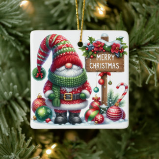 Adorno De Cerámica Cozy Christmas Gnome Art – Festive Holiday