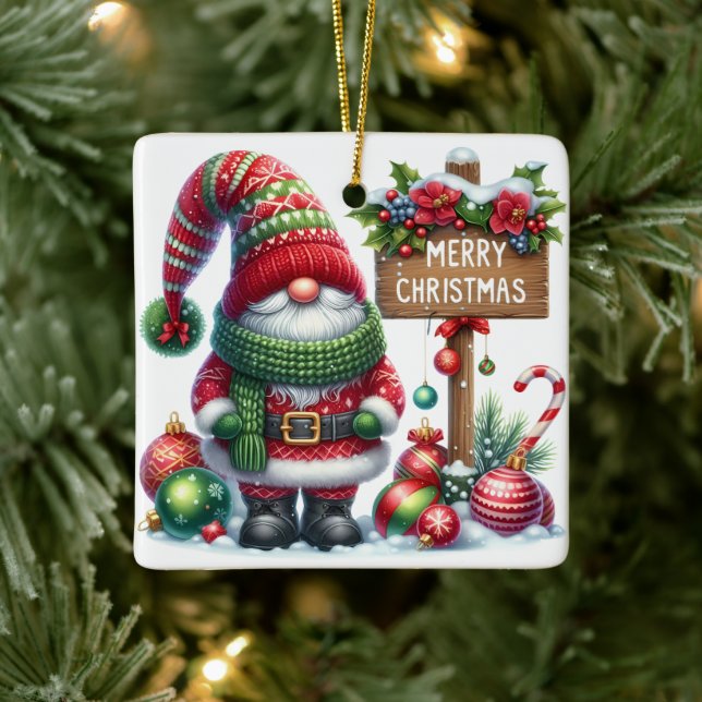 Adorno De Cerámica Cozy Christmas Gnome Art – Festive Holiday (Árbol)