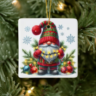 Adorno De Cerámica Cozy Christmas Gnome Art – Festive Holiday