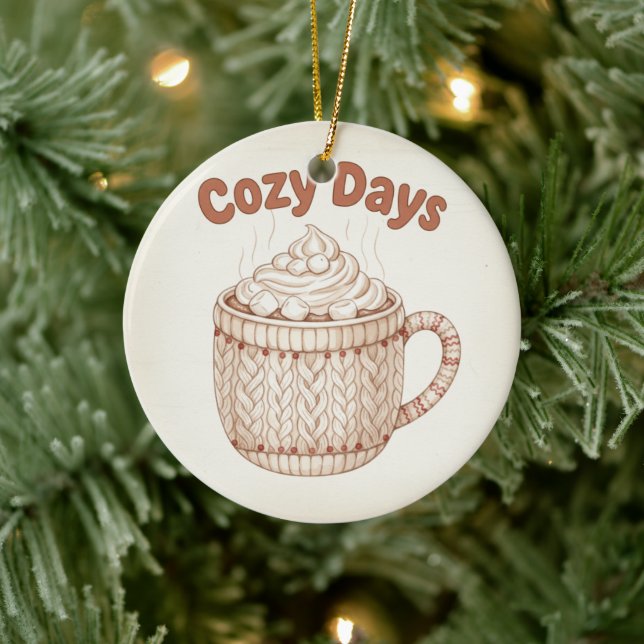 Adorno De Cerámica Cozy Hot Cocoa Warm Marshmallow Mug Holiday (Árbol)
