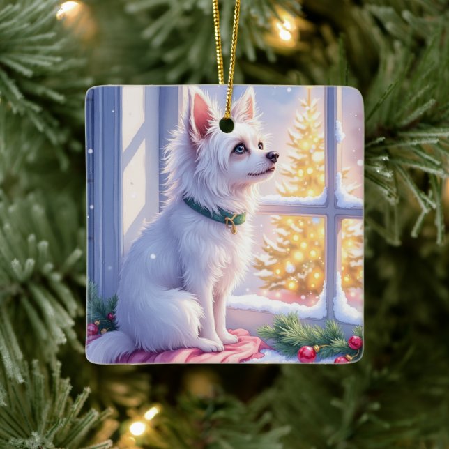 Adorno De Cerámica Cozy Maltese by Snowy Window Christmas Dog Art (Árbol)