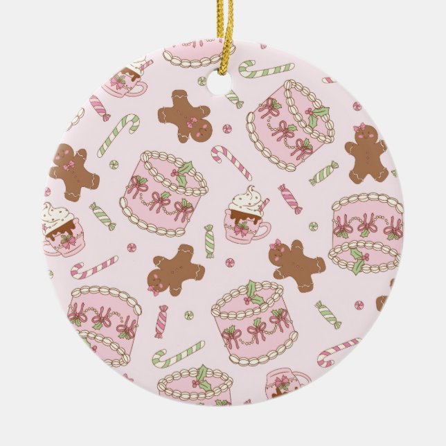 Adorno De Cerámica Cozy Pink Pastel Cake & Bow Christmas Apron (Frente)