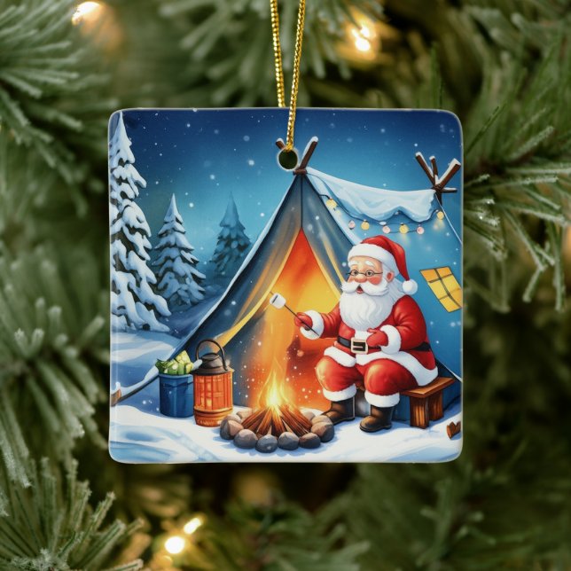 Adorno De Cerámica Cozy Santa Winter Camping Adventure (Árbol)
